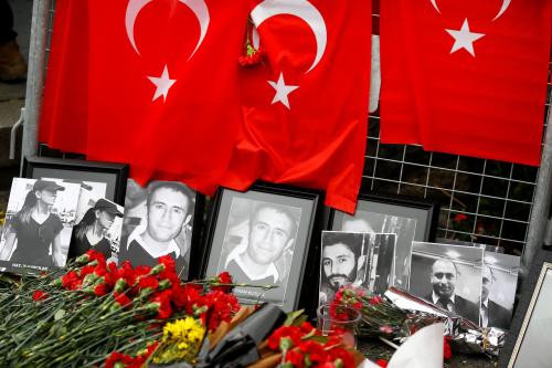 Flowers and pictures of the victims are placed near the entrance of Reina nightclub, which was attacked by a gunman, in Istanbul, Turkey January 3, 2017. REUTERS/Osman Orsal