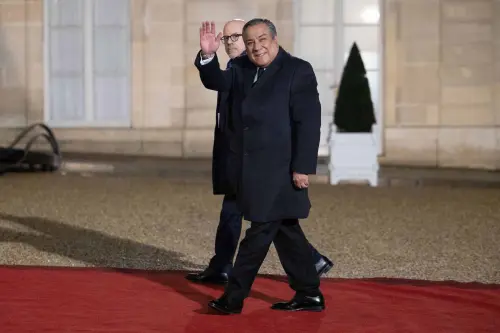 Peru's Prime minister Gustavo Adrianzen arriving to attend a State dinner with World leaders and businessmen on the sideline of the Artificial Intelligence (AI) Action Summit, at the Elysee palace, in Paris, on February 10, 2025.